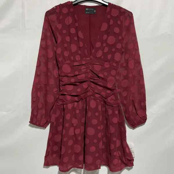 ASOS New Design V-Neck Ruched Waist Long Sleeve Skater Mini Dress Oxblood Size 0 - Image 6