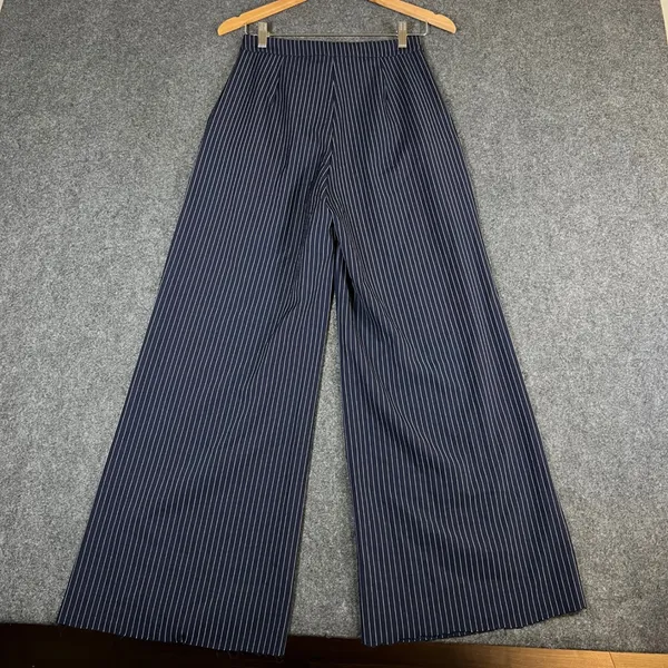 Princess Polly Navy Blue Pinstripe Wide Leg Trousers High Waist Size US 4 - Image 2