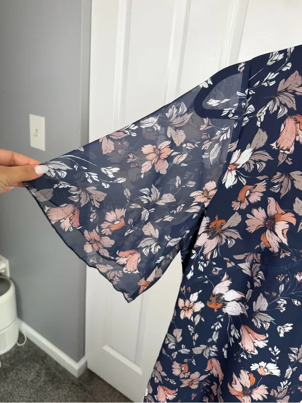 Boutique Navy Floral Flutter Sleeve Tiered Maxi Dress XXL NWT - Image 4