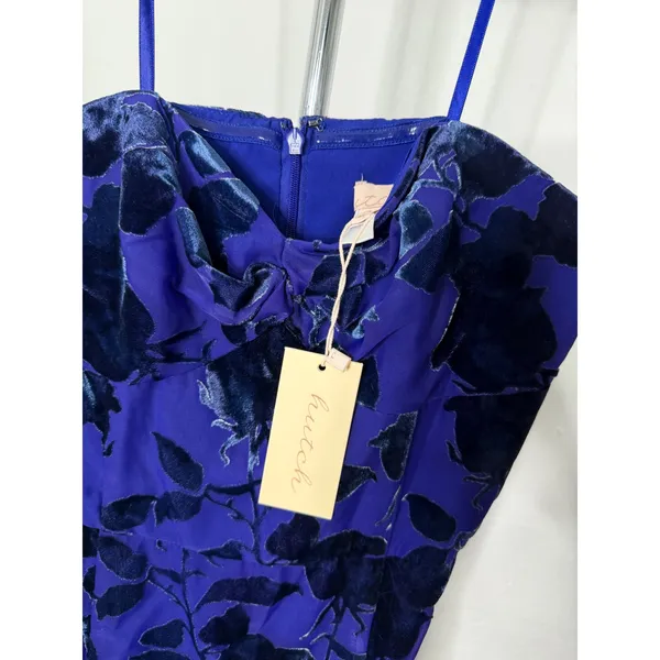 Hutch Strapless Midi Dress Blue Floral Velvet Burnout Slit Sweetheart NEW - Image 5