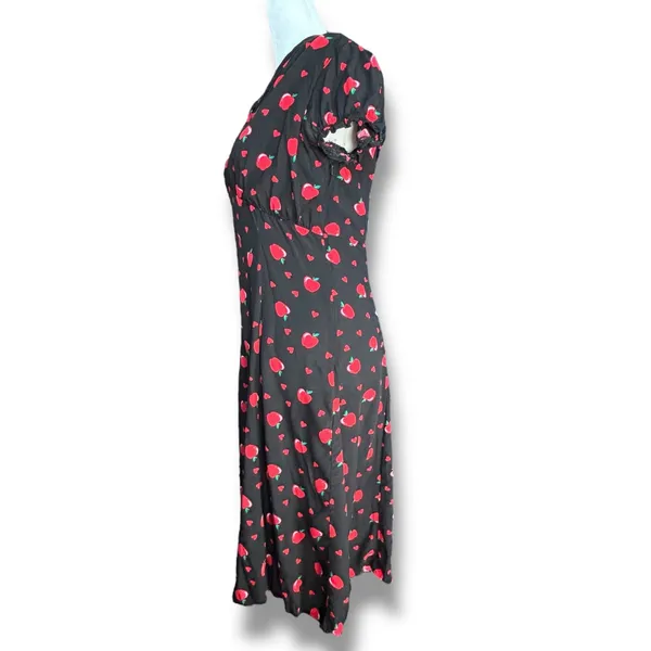 ModCloth X Collectif Apple Heart Print Midi Dress Black Red Puff Sleeve Cottage - Image 5