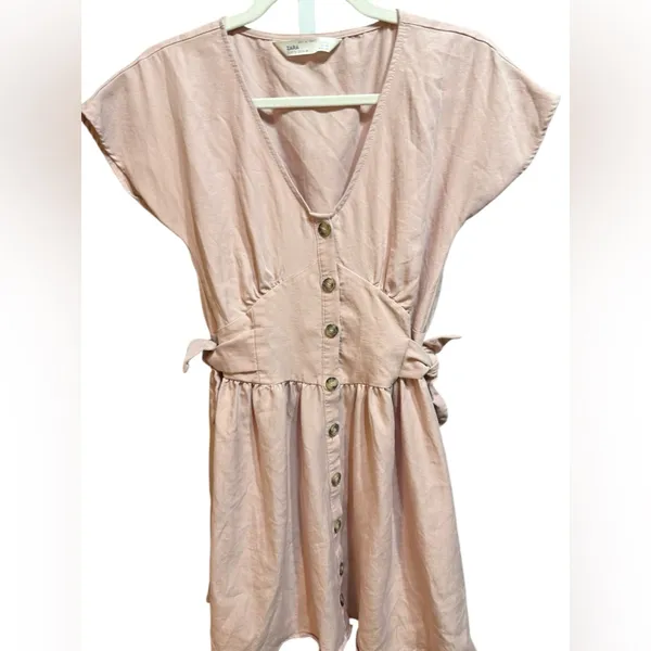 ZARA Pink Button‎ Front Midi Dress Women Soft Girly Cottagecore Feminine Sz XS - Image 6