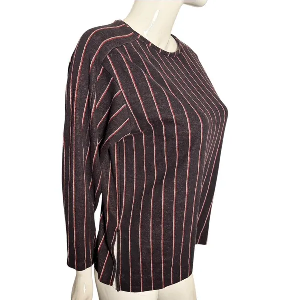 Zara Black and red pin striped knit long sleeve sweatshirt top - Image 3