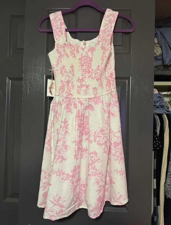 Jessica Simpson Small Coquette Pink Floral Dress Bow Love Shack Fancy Inspired - Image 4