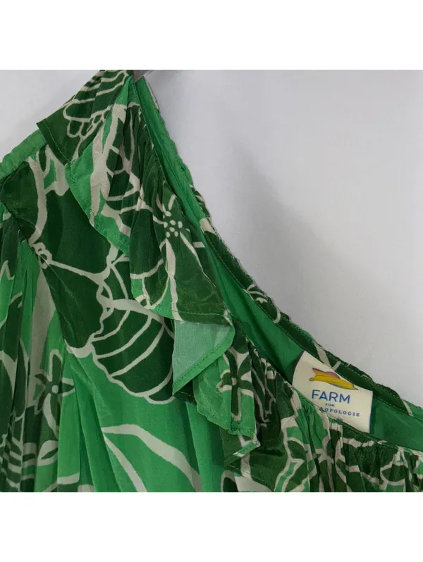 Farm Rio Anthropologie Green One Shoulder Maxi Dress L - Image 6