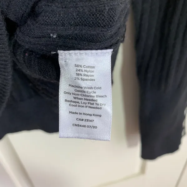 Talbots Womens Black Ribbed‎ Turtleneck Sweater Button Cuff Cotton Blend Size L - Image 3