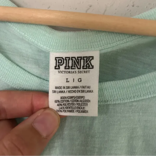 🦋PINK Victoria's Secret Mint Green Lace Shoulder Blouse Casual Comfy Pastel - Image 2