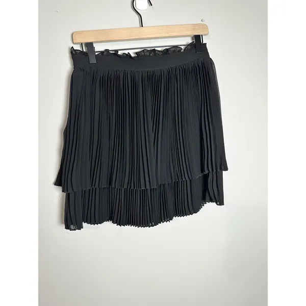 Free People Archive NYC Made Pleated Tiered Mini Skirt Black Size 4‎ - Image 4