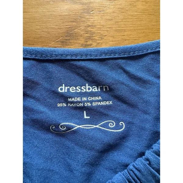 Dressborn Women Size Large Blue Ruffle Short Sleeve Blouse Stretch‎ Office NWT - Image 3