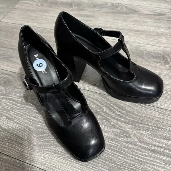BAMBOO Black Academia‎ Platform Mary Jane Pumps Chucky Heel 9 Faux Leather Y2K - Image 11