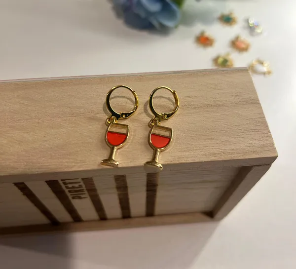 Red Orange Wine Glass Earring - Image 3