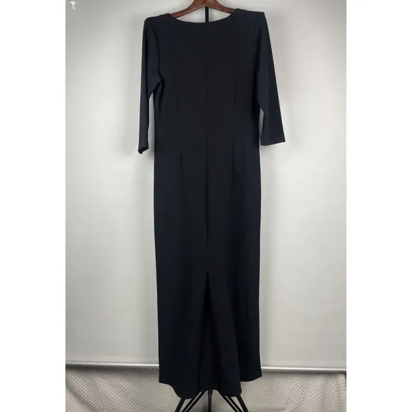 Boston‎ Proper Black Slinky Goth V-Neck 3/4 Sleeve Back Slit Midi Dress Size M - Image 4