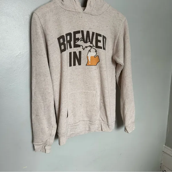 Beige Gray Women's Beer Brewed in MI Michigan Hoodie - Image 2