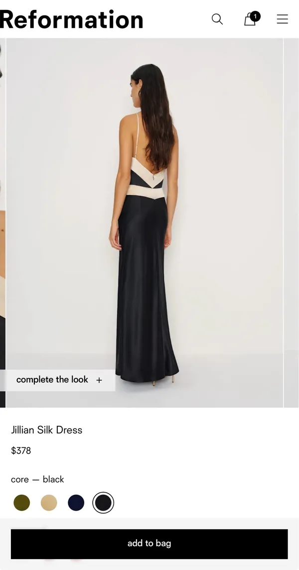 NWT Reformation Jillian Silk dress-black/champagne - Image 2