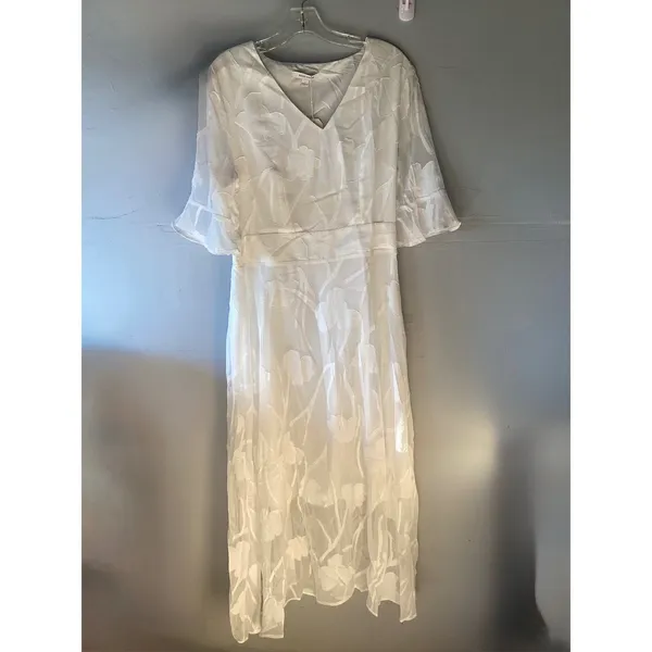 MSGLAMOR White Burnout Floral Flutter Sleeve Midi Dress New Large NWT - Image 3