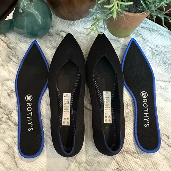 Rothy’s Women's The Point Flats Size 8W Black Blue Knit Slip On Shoes - Image 14