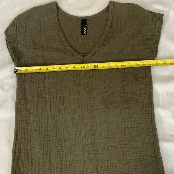 bobi olive‎ green V-neck gauze cotton shift dress size small - Image 5