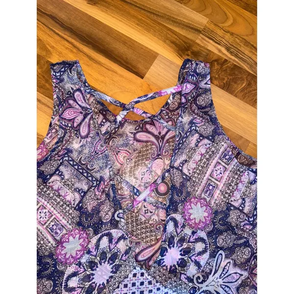 Unbranded Paisley Mandala Tank swim cover up Medium Purple Boho Strappy‎ Back - Image 3