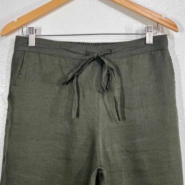IXIMO Women's Medium Green 100% Linen Tapered Drawstring Pants Lagenlook Coastal - Image 8