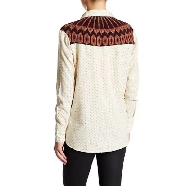 FREE PEOPLE Mixed Media Sage Buttondown Shirt Wool Western Polka Dot‎ Medium - Image 9