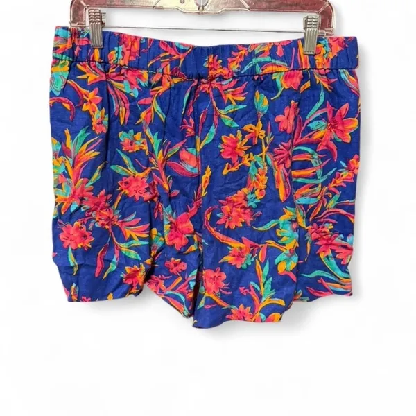 J. Crew Blue Painterly Bloom Linen-Blend High Waist Pleated Shorts size 12 - Image 4