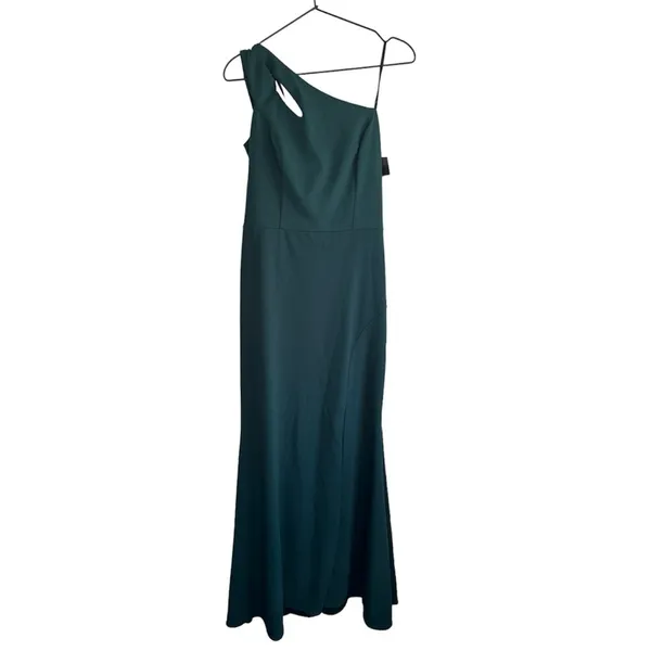 XSCAPE Lucy Long‎ Scuba 14 Green Crepe One Shoulder Dress - Image 3