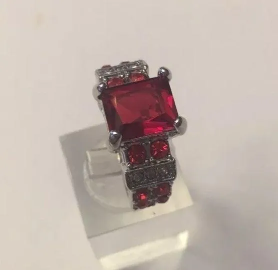 Ruby Red Garnet Band Ring white Rhodium Plated Size 7 Silver - Image 2