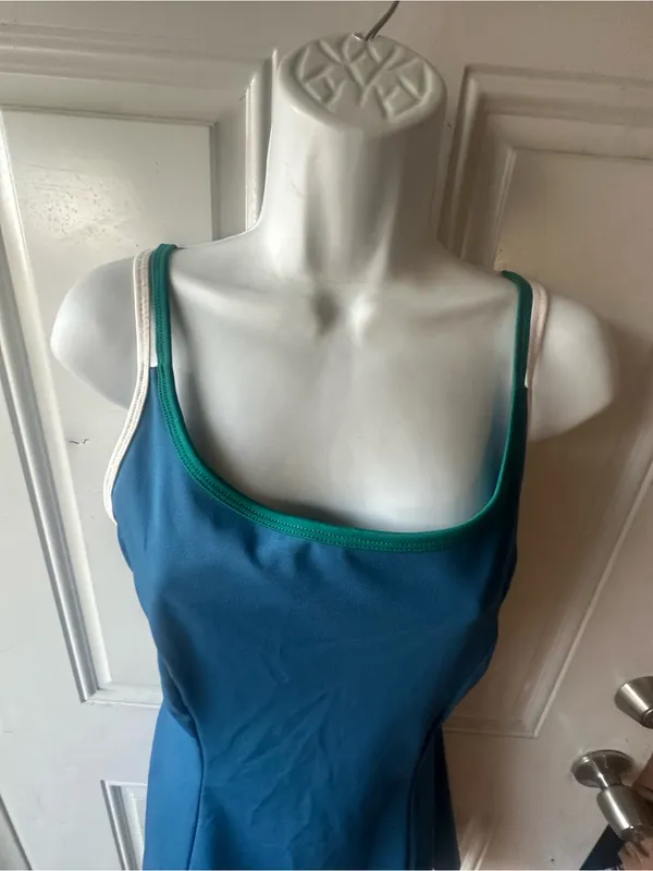 Sincerely Jules Blue Activewear Dress Green Neckline White Straps Size M - Image 4