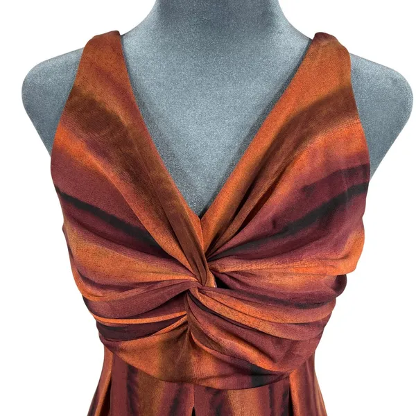 90s Y2K Babydoll Maxi‎ Dress 10 Moody Orange Empire Waist Fairy Grunge Slinky - Image 4