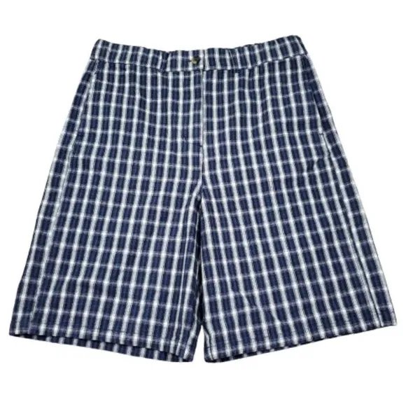 Urban Outfitters Playa Plaid Longline Shorts Size Large Blue White Relaxed Baggy - Image 2