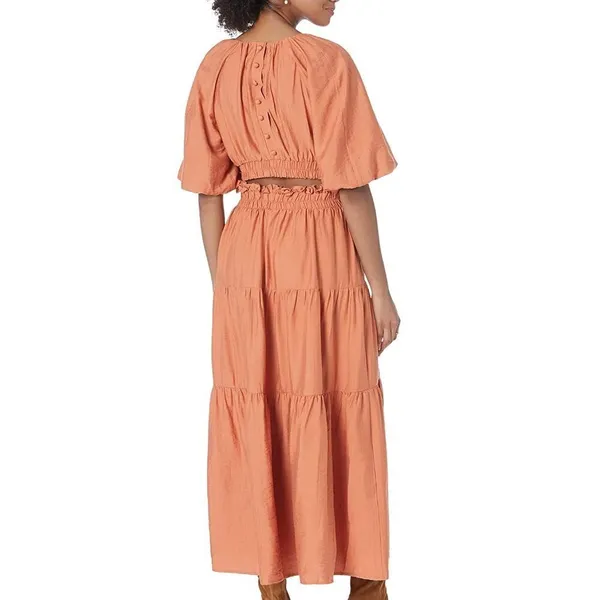 MOON RIVER  Puff Sleeve Back Cutout Midi Dress Rust Size Small NWT - Image 4