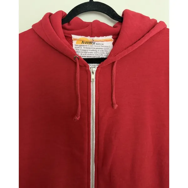 Aviator Nation "Surf Naked" Zip Up Hoodie Red Unisex Size Small - Image 3