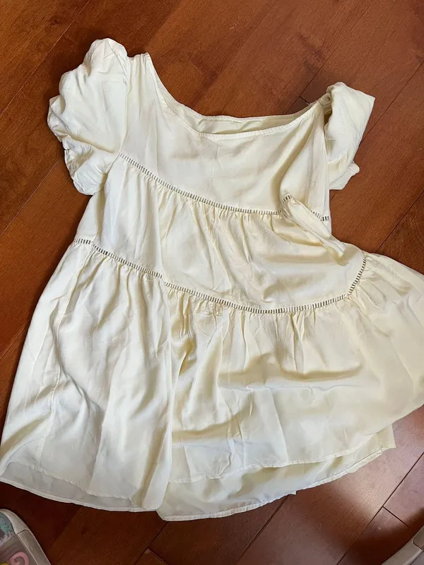 Off The Shoulder Puff Sleeve Princess Style Dress Tan Size XS - Image 6