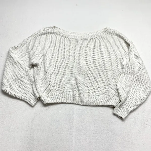 Hollister Cropped Shaker Knit Sweater Women Size M White Cream Y2K Acrylic Blend - Image 2