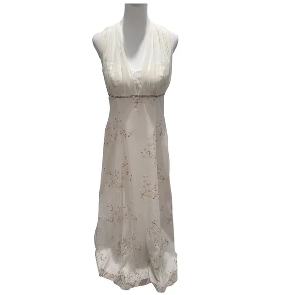 Betsy &‎ Adam Vintage White Floral Halter Sequin Cocktail Gown Dress Sz 8 - Image 5