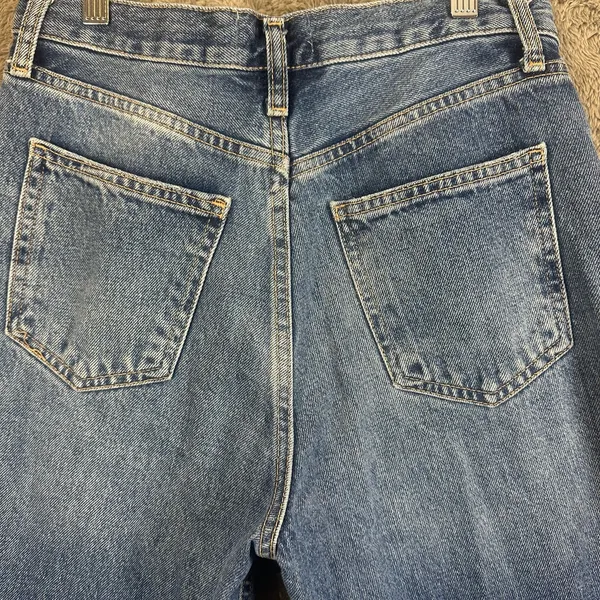 Zara Jeans Size 2 Wide Straight Leg Long High Rise Raw Hem Rigid Denim Cotton - Image 8