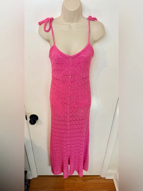 Taelynn Duchessa Pink Knit Maxi Dress Medium Lace Crochet Adjustable Straps NWT - Image 3