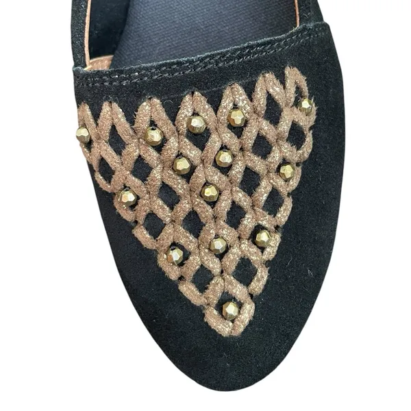 LATIGO Unity Suede Ballet Flats 7 Black Gold Studded Boho Comfort NWOT - Image 3