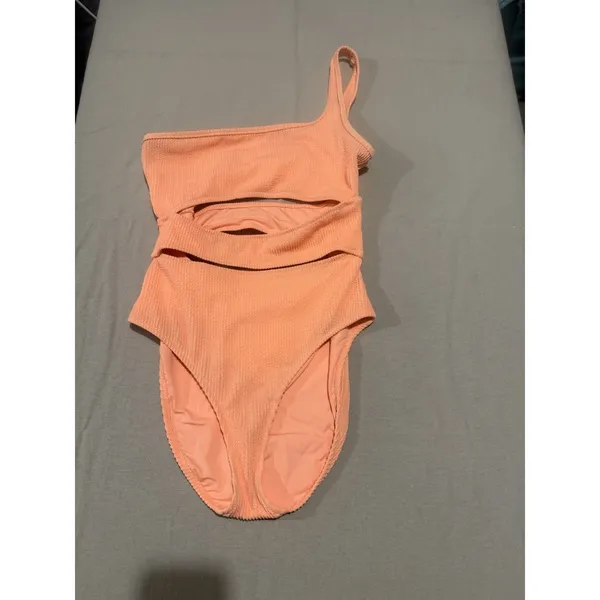 Aerie Ribbed Cut‎ Out Orange High Rise Cheeky Bathing Suit Women's Size L - Image 2