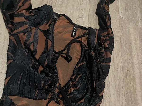 Women’s Brown and Black Patterned Long Dress - Image 2