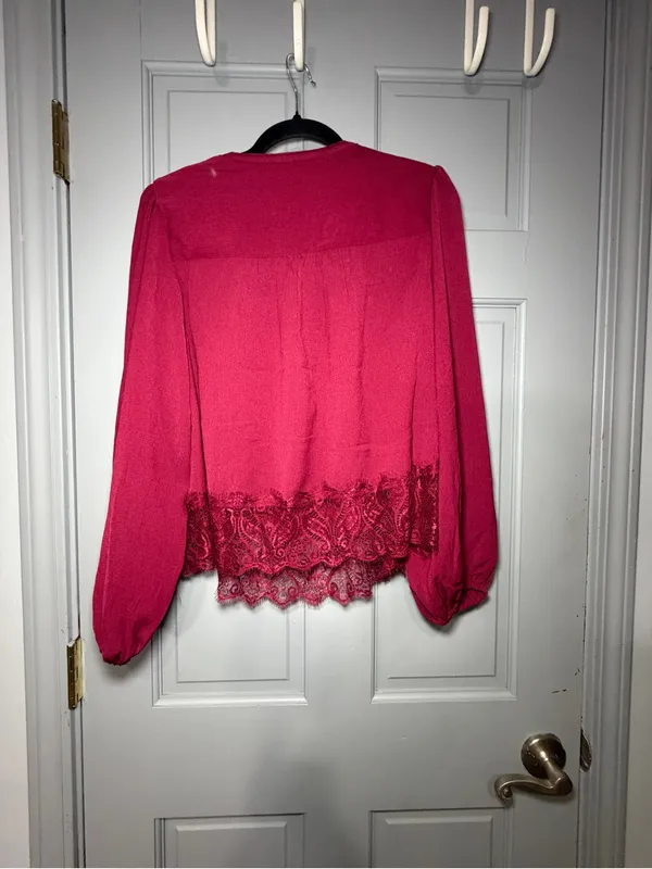 Frye Fuchsia Lace-Hem Peasant Blouse - Image 3