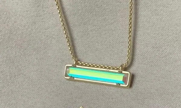 Kendra Scott Leanor Rose Gold Chain Dichroic Glass Rainbow Bar Pendant Necklace - Image 3