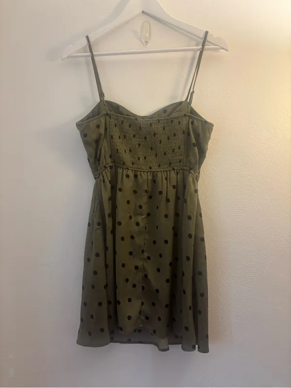 Francesca's Collections Olive Green & Black Polka Dot Mini Dress Size Medium - Image 2