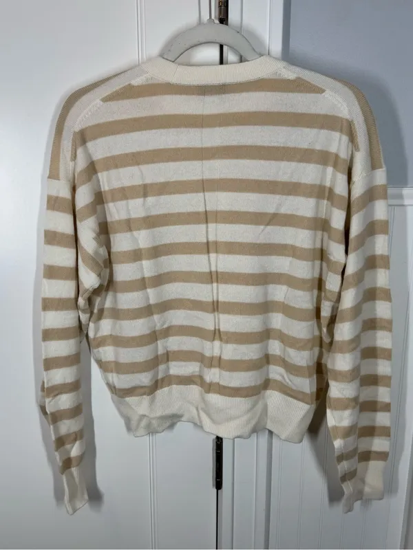 Madewell Cashmere Crewneck Sweater Women Small Ivory Biscuit Stripe NEW NY916 - Image 4