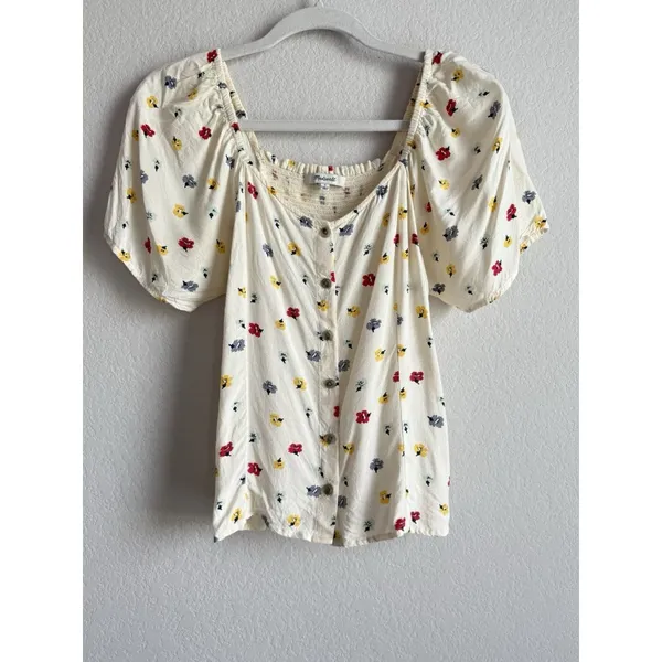 Madewell Seamed‎ Button Down Colorful Floral Confetti Short Sleeve Blouse Small - Image 10
