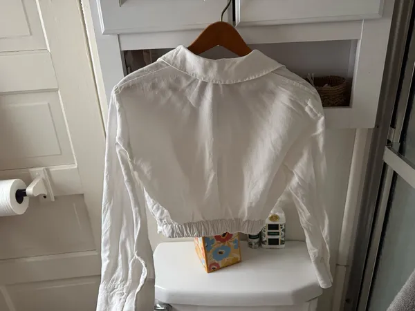 Zara long sleeve white cropped collar shirt - Image 3