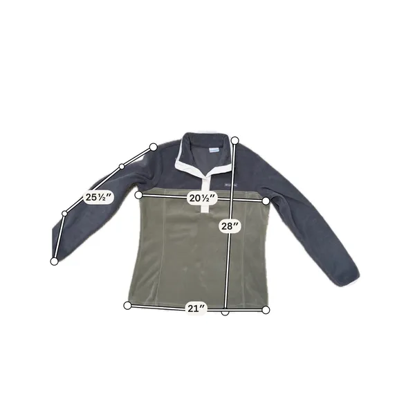Columbia Colorblock Fleece Pullover Olive Charcoal Snap Neck Outdoor Womens M - Image 4