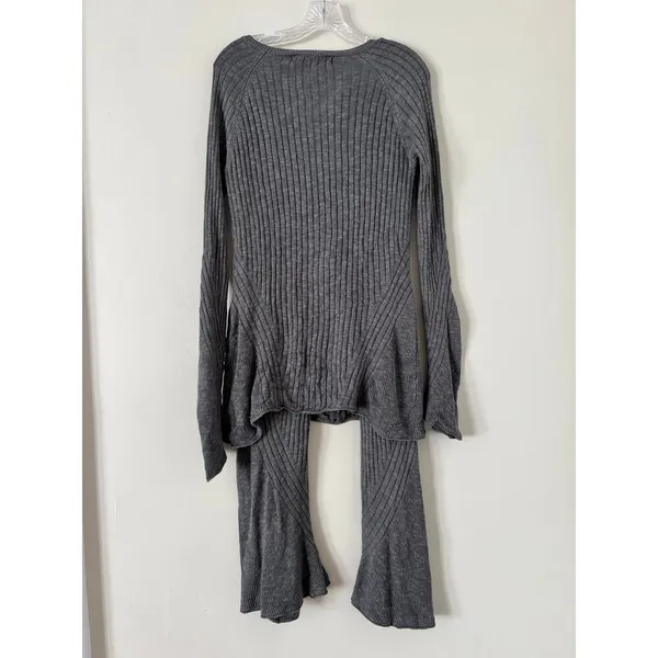 Free People Asbury‎ Sweater Lounge Set Grey Cable Knit Flare Pants Ribbed Cozy - Image 6