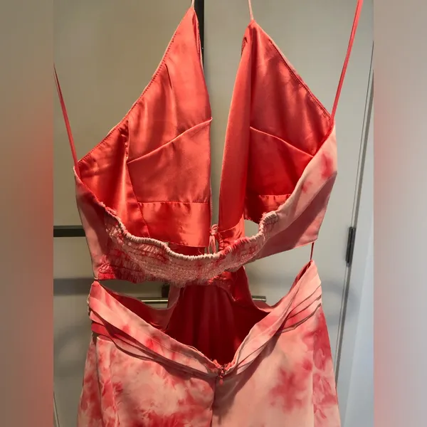 Luxxel Pink Tie Dye Tiered Halter Maxi Dress Size L - Image 9