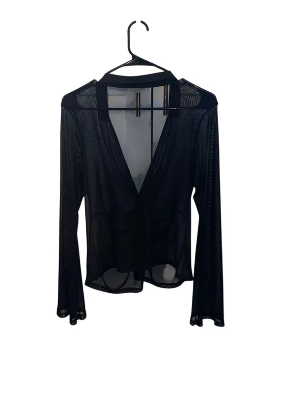 Skönhet Sheer Mesh Flare sleeve Cuff Low-Cut Cover Up Top whimsigoth y2k 90s - Image 10